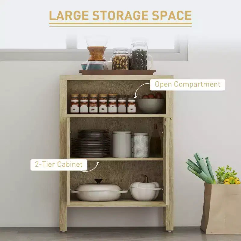 Mueble esquinero de café de estilo nórdico natural con estante abierto y puertas de ratán, aparador tipo bufé para comedor