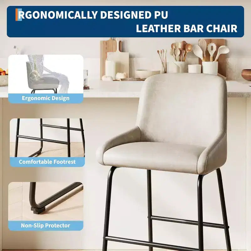 Taburetes de bar, juego de 3 o 4, taburetes de bar de altura de mostrador de cuero de PU con respaldo y reposapiés, sillas de bar tapizadas para comedor, isla de cocina