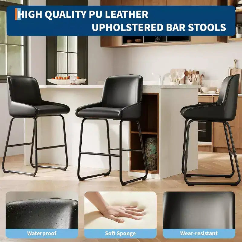 Taburetes de bar, juego de 3 o 4, taburetes de bar de altura de mostrador de cuero de PU con respaldo y reposapiés, sillas de bar tapizadas para comedor, isla de cocina