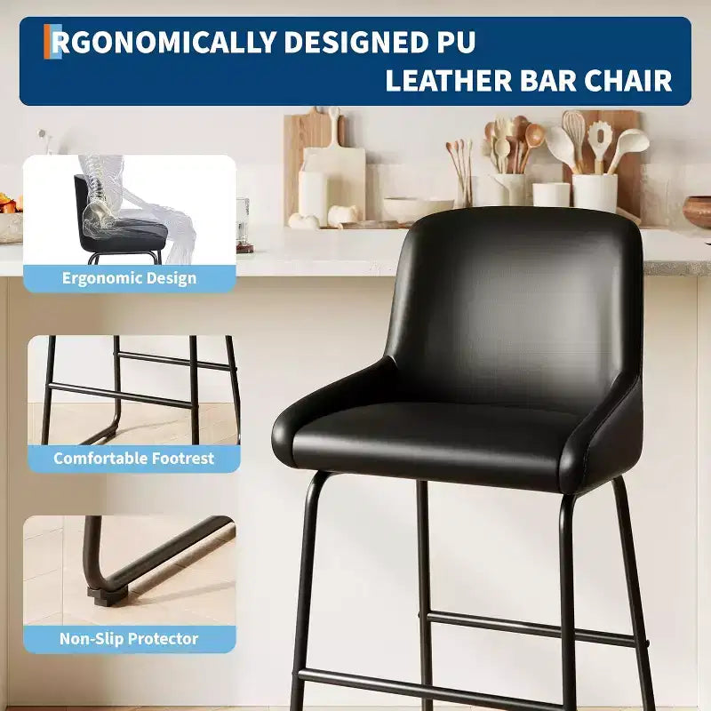 Taburetes de bar, juego de 3 o 4, taburetes de bar de altura de mostrador de cuero de PU con respaldo y reposapiés, sillas de bar tapizadas para comedor, isla de cocina