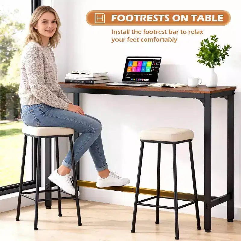 55/77 Mesa alta de bar Mesa de pub con patas resistentes y almohadillas ajustables para los pies para bar o cafetería