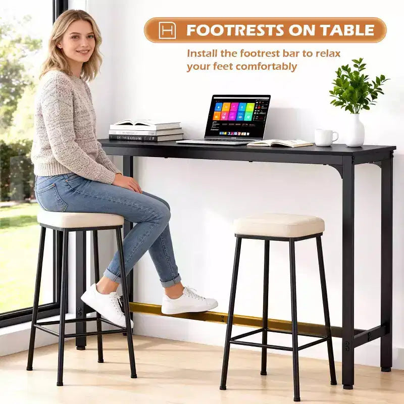 55/77 Mesa alta de bar Mesa de pub con patas resistentes y almohadillas ajustables para los pies para bar o cafetería