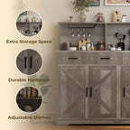 Aparador rústico con soporte para microondas, armario de almacenamiento con cajones y estantes, mueble de barra de café con vitrina