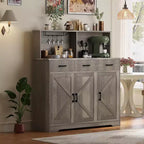 Aparador rústico con soporte para microondas, armario de almacenamiento con cajones y estantes, mueble de barra de café con vitrina