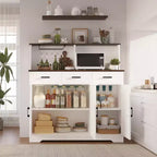 Aparador rústico con soporte para microondas, armario de almacenamiento con cajones y estantes, mueble de barra de café con vitrina