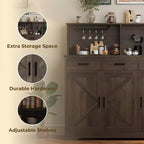 Aparador rústico con soporte para microondas, armario de almacenamiento con cajones y estantes, mueble de barra de café con vitrina