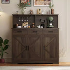 Aparador rústico con soporte para microondas, armario de almacenamiento con cajones y estantes, mueble de barra de café con vitrina
