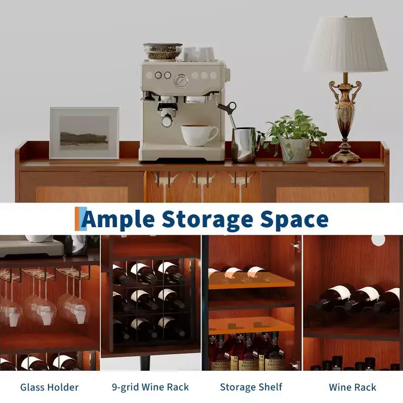 Mueble Vinoteca Independiente, Aparador de Cocina y Aparador Buffet para Cafetería con Soporte para Copas, con Puerta de Cristal para Sala de Estar, Comedor