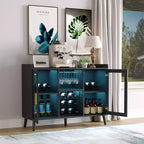 Mueble Vinoteca Independiente, Aparador de Cocina y Aparador Buffet para Cafetería con Soporte para Copas, con Puerta de Cristal para Sala de Estar, Comedor