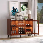 Mueble Vinoteca Independiente, Aparador de Cocina y Aparador Buffet para Cafetería con Soporte para Copas, con Puerta de Cristal para Sala de Estar, Comedor