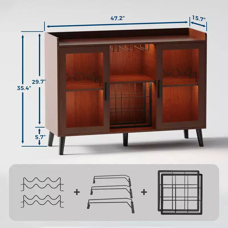 Mueble Vinoteca Independiente, Aparador de Cocina y Aparador Buffet para Cafetería con Soporte para Copas, con Puerta de Cristal para Sala de Estar, Comedor