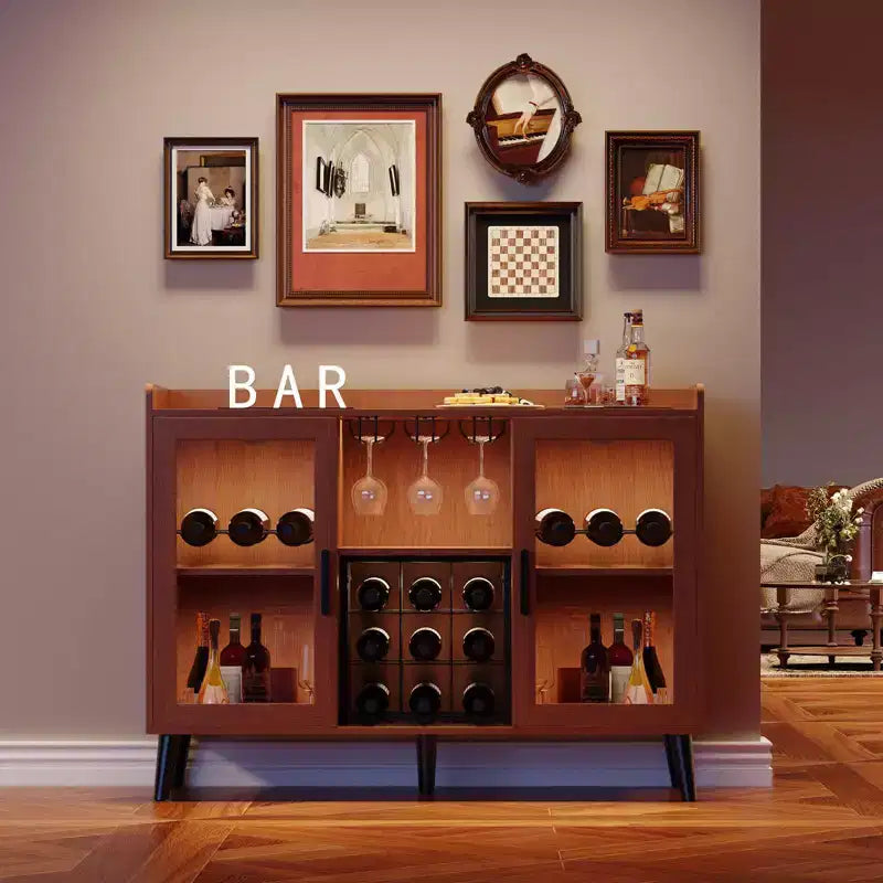 Mueble Vinoteca Independiente, Aparador de Cocina y Aparador Buffet para Cafetería con Soporte para Copas, con Puerta de Cristal para Sala de Estar, Comedor