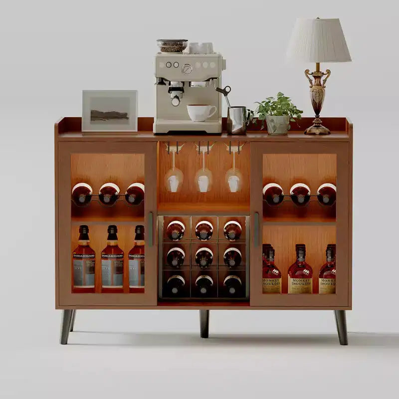 Mueble Vinoteca Independiente, Aparador de Cocina y Aparador Buffet para Cafetería con Soporte para Copas, con Puerta de Cristal para Sala de Estar, Comedor