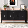 TUYOHW 63 4-Door Sideboard Cabinet,Cupboard with Geometric Patterned Doors,Metal Handles,Adjustable Shelves,Console Table for Living Room,Dining Room