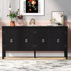 TUYOHW 63 4-Door Sideboard Cabinet,Cupboard with Geometric Patterned Doors,Metal Handles,Adjustable Shelves,Console Table for Living Room,Dining Room