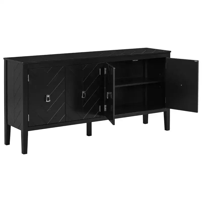 Aparador de 63 pulgadas con 4 puertas, armario con puertas de patrón geométrico, manijas de metal, estantes ajustables, mesa consola para sala de estar, comedor