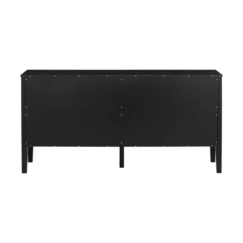 Aparador de 63 pulgadas con 4 puertas, armario con puertas de patrón geométrico, manijas de metal, estantes ajustables, mesa consola para sala de estar, comedor