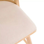 Juego de 2 Taburetes Altos de Madera con Respaldo de Ratán, Sillas de Mostrador Tapizadas en Beige para Isla de Cocina, Bar en Casa o Restaurante