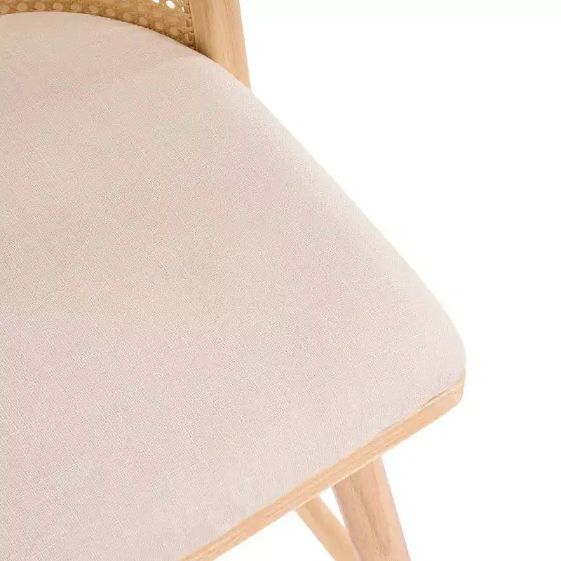 Juego de 2 Taburetes Altos de Madera con Respaldo de Ratán, Sillas de Mostrador Tapizadas en Beige para Isla de Cocina, Bar en Casa o Restaurante