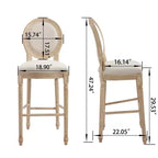 Juego de 2 sillas de bar de estilo rústico francés de 30, respaldo redondo tapizado, talla de alambre, desmontable, beige