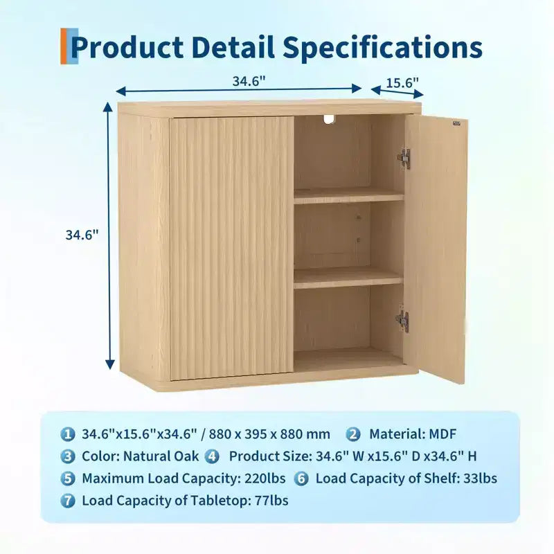 Aparador bufé de 34 pulgadas, mueble de bar de café de madera para entrada, alacena con estrías con estantes ajustables, mesa de consola multimedia para sala de estar