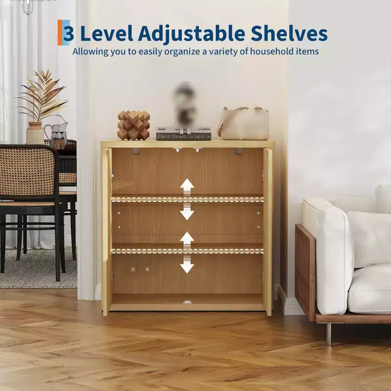 Aparador bufé de 34 pulgadas, mueble de bar de café de madera para entrada, alacena con estrías con estantes ajustables, mesa de consola multimedia para sala de estar