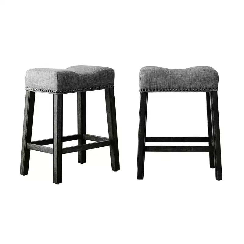 Taburete Nolan tapizado a la altura de la encimera con asiento tipo silla de montar (juego de 2)