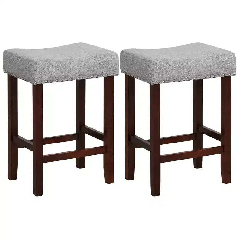 Costway Set of 2 Counter Height Bar Stools Saddle Kitchen Chairs with Wooden Legs