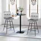 Juego de 2 Taburetes de Bar de Terciopelo, Sillas de Comedor de Cocina de Altura de Bar con Patas de Metal, Azul/Gris