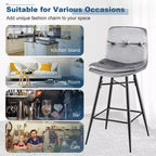 Juego de 2 Taburetes de Bar de Terciopelo, Sillas de Comedor de Cocina de Altura de Bar con Patas de Metal, Azul/Gris