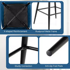 Juego de 2 Taburetes de Bar de Terciopelo, Sillas de Comedor de Cocina de Altura de Bar con Patas de Metal, Azul/Gris