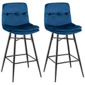 Costway Set of 2 Velvet Bar Stools Bar Height Kitchen Dining Chairs with Metal Legs Blue/Grey