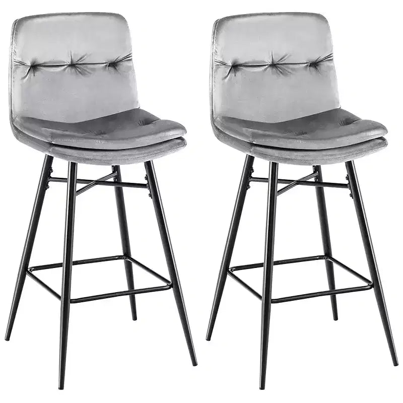 Juego de 2 Taburetes de Bar de Terciopelo, Sillas de Comedor de Cocina de Altura de Bar con Patas de Metal, Azul/Gris