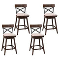 Costway Set of 4 Wooden Swivel Bar Stools Upholstered Counter Height Dining Chairs