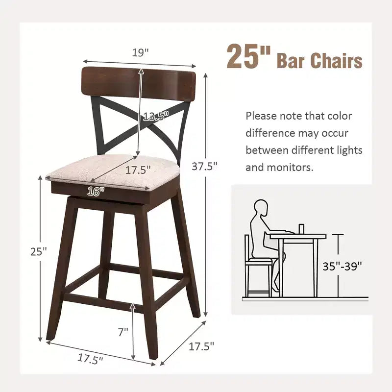 Juego de 4 taburetes de bar giratorios de madera, sillas de comedor tapizadas de altura de mostrador