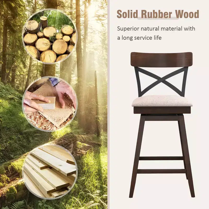 Juego de 4 taburetes de bar giratorios de madera, sillas de comedor tapizadas de altura de mostrador